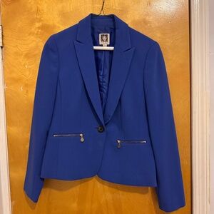 Anne Klein Blazer Jacket Blue Long Sleeve Zipper Pockets